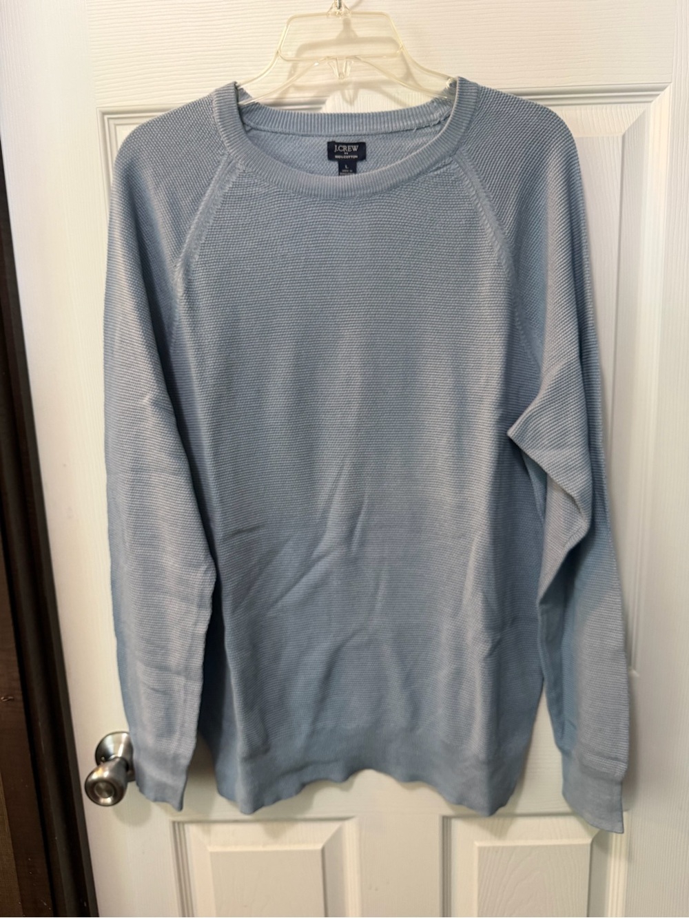 NWT J. Crew Men’s Light Blue Crewneck Cotton Subtle Waffle Knit Sweater Sz L